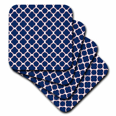 3dRose Janna Salak Designs Contemporary Patterns - Quatrefoil Pattern Navy Blue and White with Red Accent - Coasters (CST_165919)