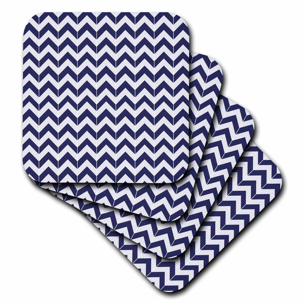 3dRose Janna Salak Designs Contemporary Patterns - Navy Blue and White Chevron Herringbone - Coasters (cst_212474)