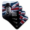 3dRose Russ Billington Designs - Winston Churchill- Never Give Up Quotation Over Union Jack Background - Coasters - set of 4 Ceramic Tile Coasters