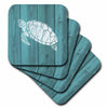 3dRose Russ Billington Nautical Designs - Turtle Stencil in White over Teal Weatherboard- not real wood - Coasters (cst_220428) - set of 4 Coasters - Soft