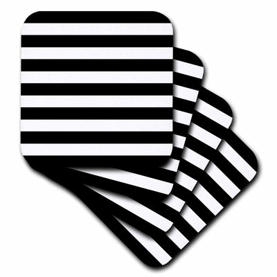 3dRose InspirationzStore Stripe Patterns - Stylish Contemporary Stripes - Black and White striped pattern aka breton stripe - Coasters (cst_56663)