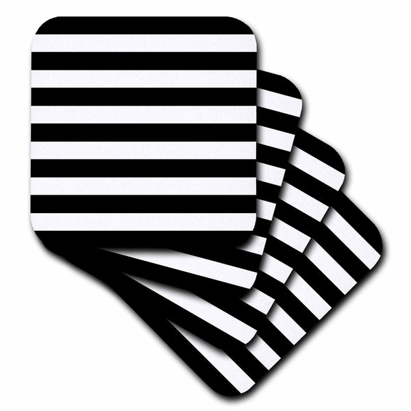 3dRose InspirationzStore Stripe Patterns - Stylish Contemporary Stripes - Black and White striped pattern aka breton stripe - Coasters (cst_56663)