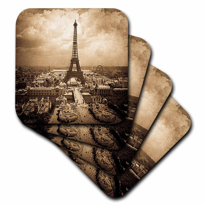 3dRose Scenes from the Past Vintage Stereoview - The Paris Exposition 1900 Eiffel Tower Sepia - Coasters (cst_77454)
