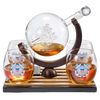 Coastguard Gift Whiskey & Wine Decanter Set & 4 Liquor Glasses - US Coast guard 800 ML Whiskey Decanter & 11 OZ Glass Set with Wood Base - Gifts for Men - Bourbon and Scotch Decanter Military Gifts