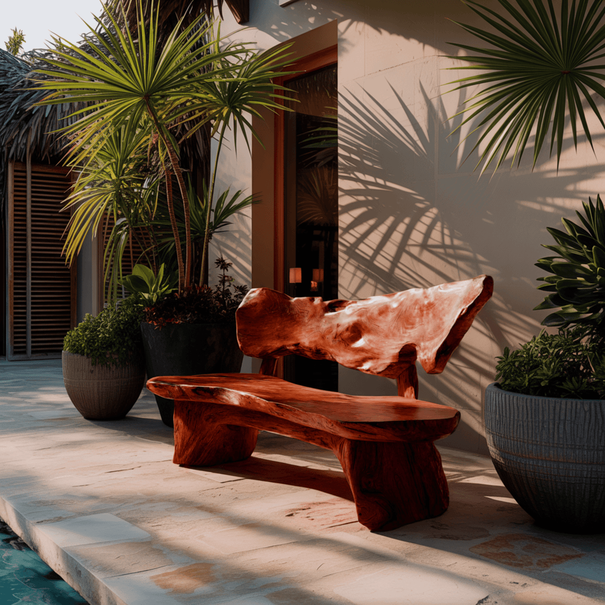 Coastline Drift Handcrafted Solid Wood Outdoor Bench