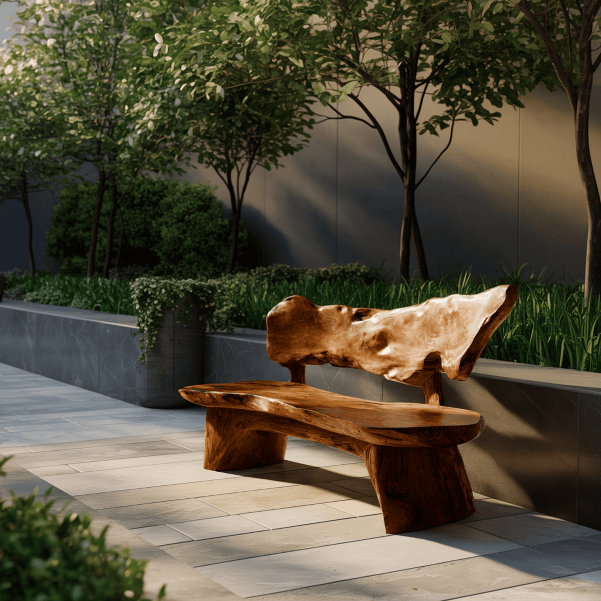 Coastline Drift Handcrafted Solid Wood Outdoor Bench