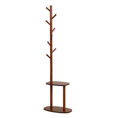 Coat Rack with 8 Rubber Wood Hooks and 2 Storage Shelves-Walnut