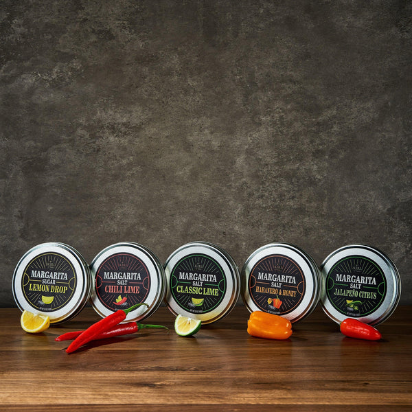 5-Pack Premium Margarita & Cocktail Flavored Salt Rimmer, Variety Set 3.5oz - Chili Lime, Lemon Drop Sugar, Lime, Habanero & Honey, Jalapeno Citrus - No Silicon Dioxide, Easy Screw-On Lid