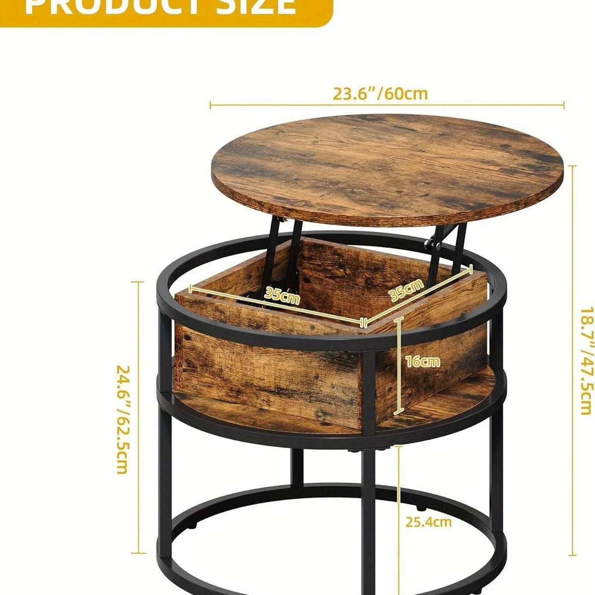 Coffee Table - Adjustable Black 60cm