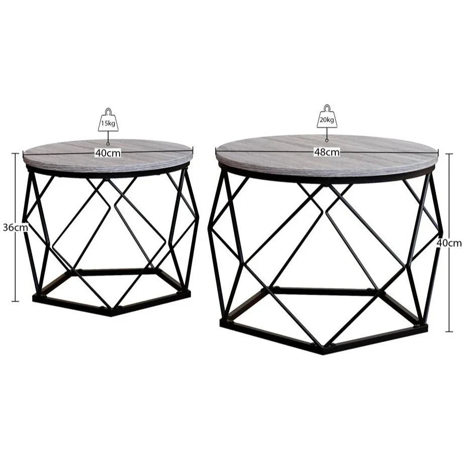 Coffee Table - Geometric Dark Wood Set