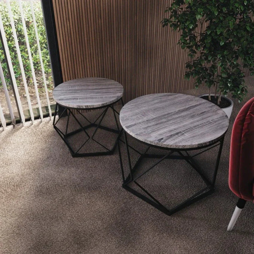 Coffee Table - Geometric Dark Wood Set