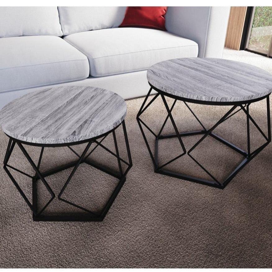 Coffee Table - Geometric Dark Wood Set