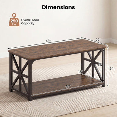 Coffee Table 2-Tier Center Table with Storage Shelf-Rustic Brown