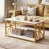 Coffee Table 2-Tier Center Table with Storage Shelf-White and Golden