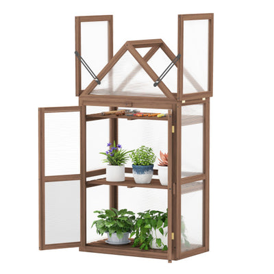 Cold Frame Mini Wooden Greenhouse for Vegetable and Flower-Brown