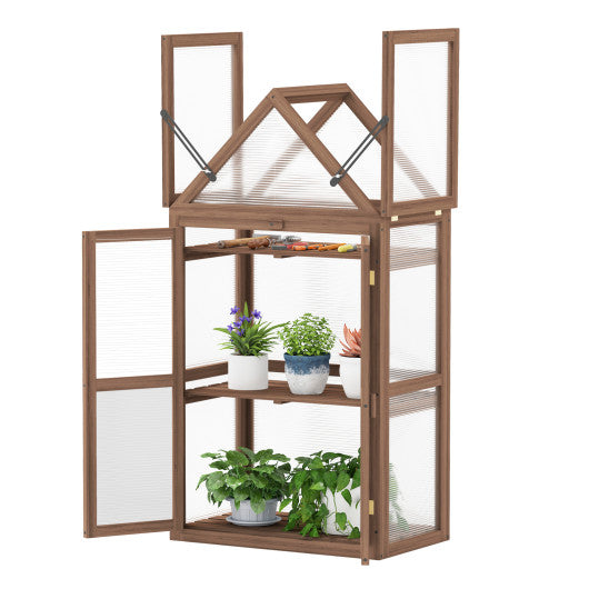 Cold Frame Mini Wooden Greenhouse for Vegetable and Flower-Brown