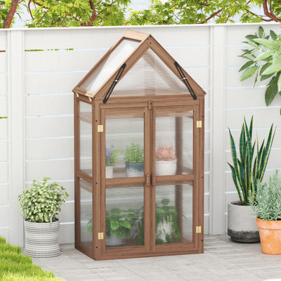 Cold Frame Mini Wooden Greenhouse for Vegetable and Flower-Brown