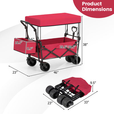 Collapsible Wagon with Removable Canopy and Detachable Storage Bag-Red