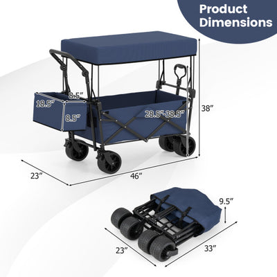 Collapsible Wagon with Removable Canopy and Detachable Storage Bag-Blue