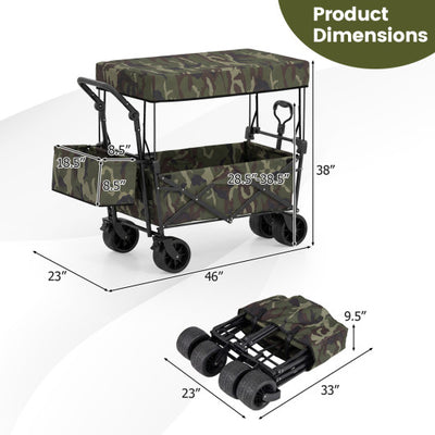 Collapsible Wagon with Removable Canopy and Detachable Storage Bag-Green