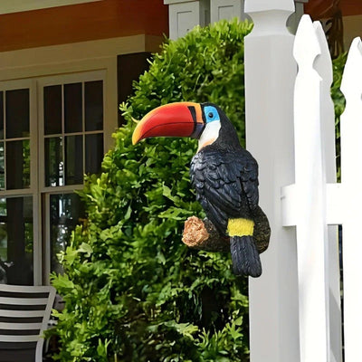 Colorful Ceramic Toucan Garden Statue Tropical Tree Decor