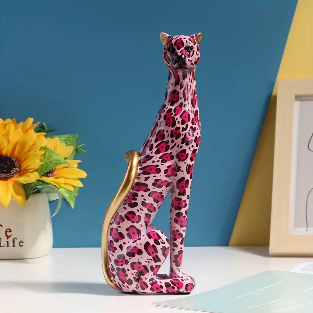 Colorful Cheetah Figurine Modern Artistic Table Decor