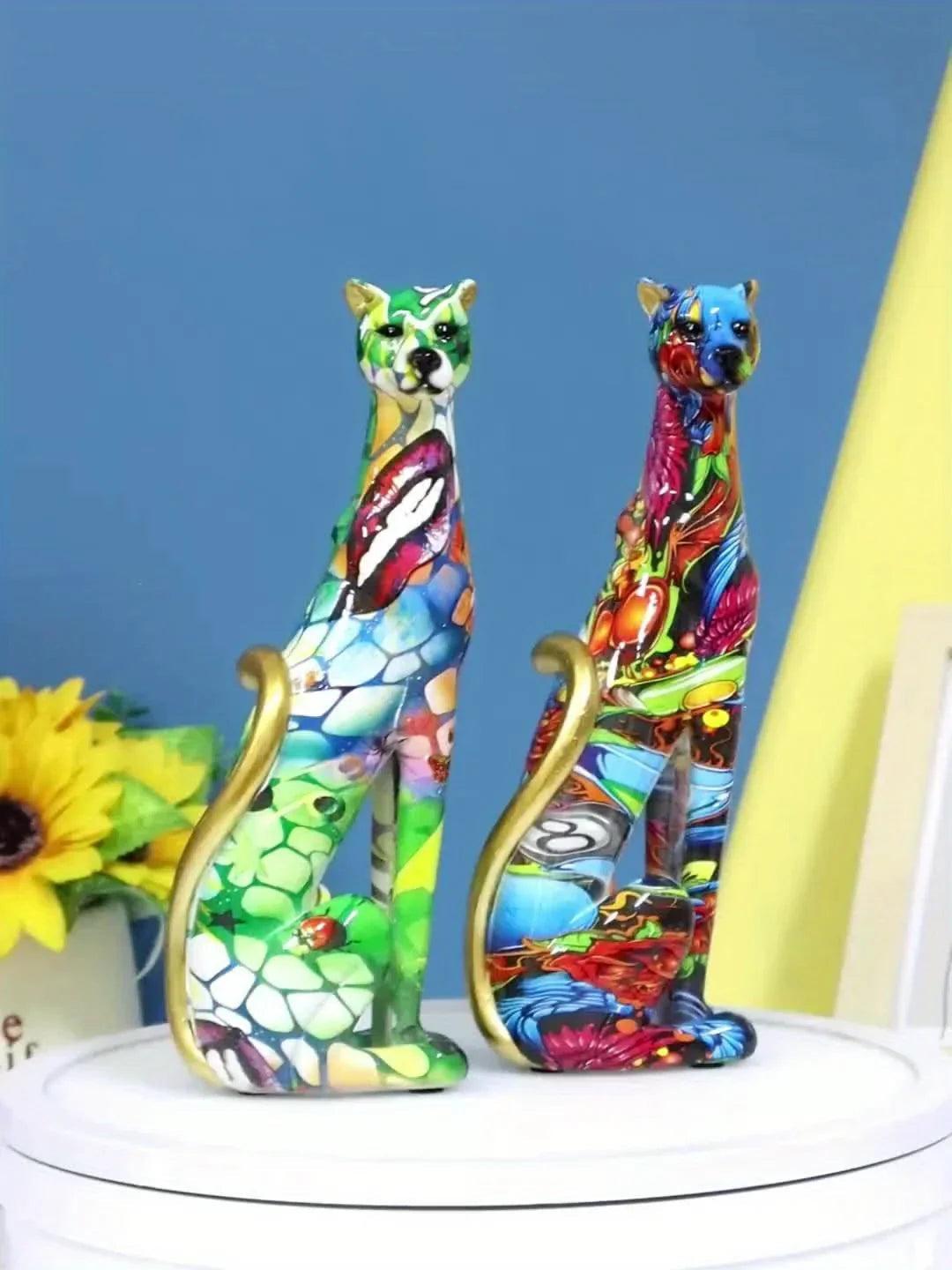 Colorful Cheetah Figurine Modern Artistic Table Decor