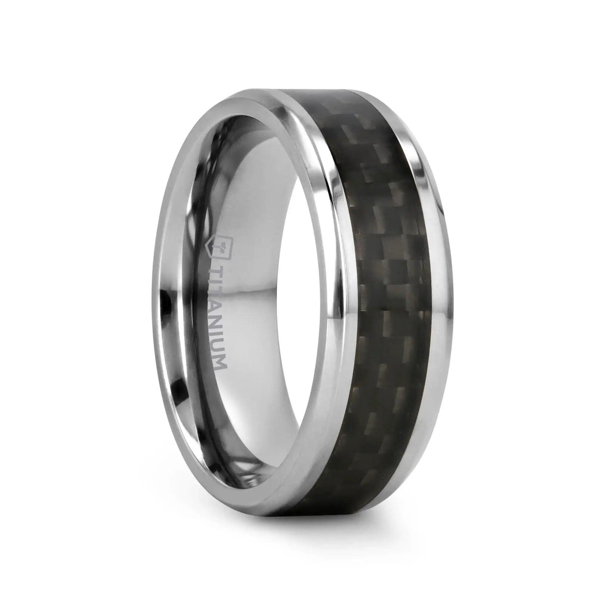 COLOSSEUM Black Carbon Fiber Inlay Titanium Wedding Band - 8mm