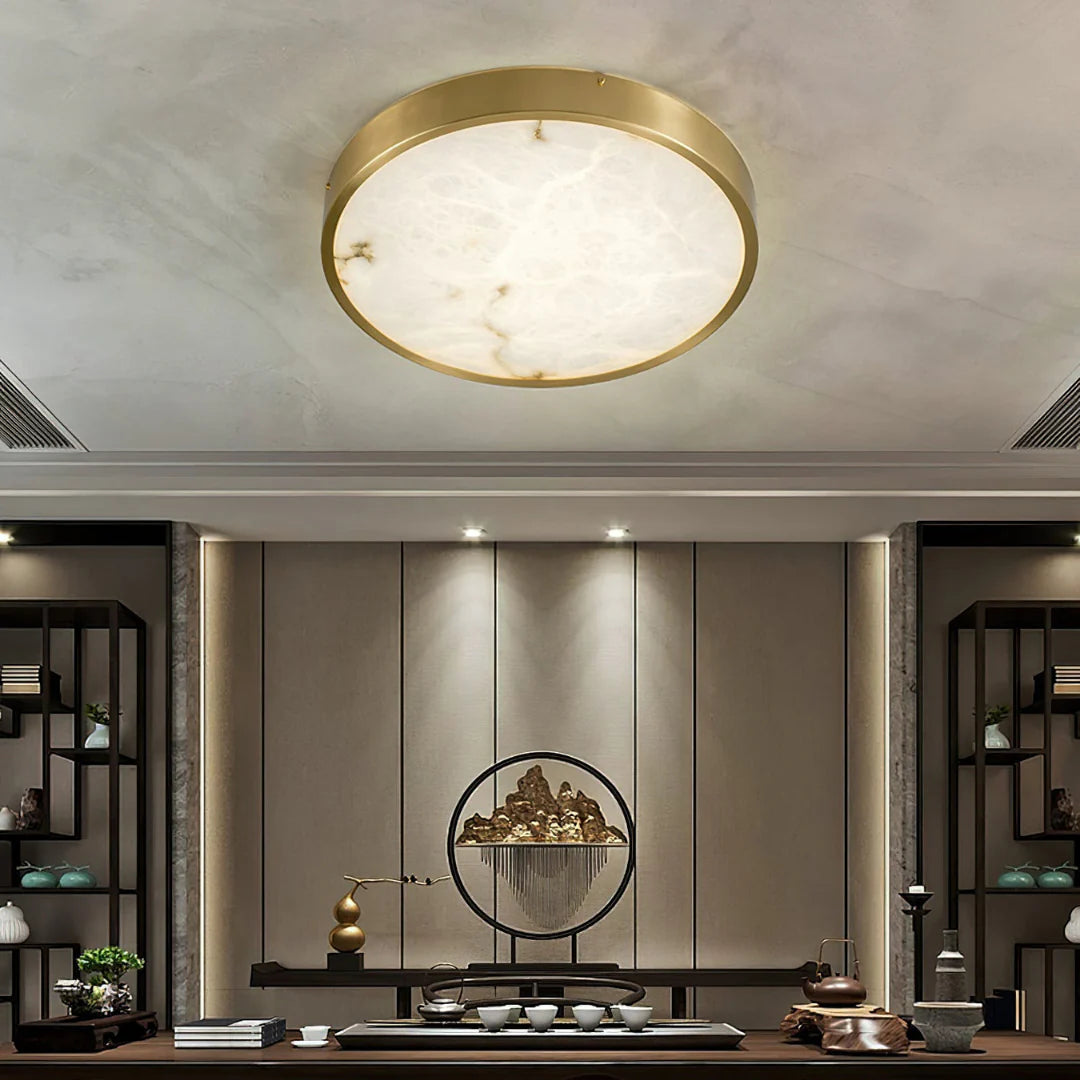 Column Alabaster Round Ceiling Lamp