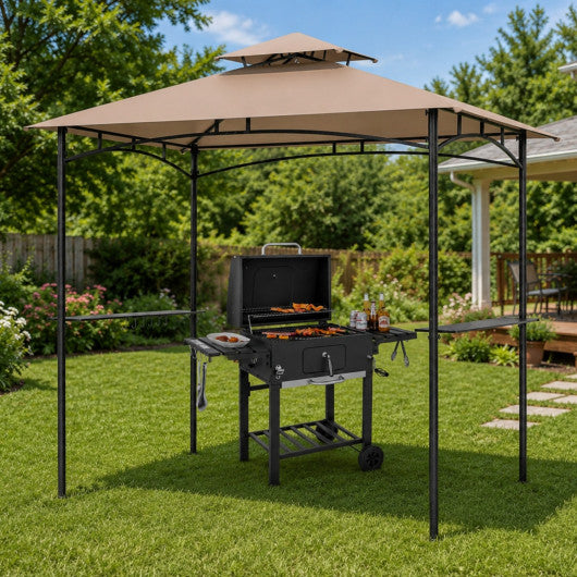 Complete BBQ Station with 8x5 FT Waterproof Grill Gazebo and Outdoor Charcoal Grill