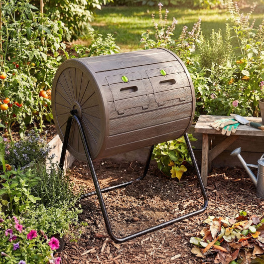 Compost Tumbler 37.5 Gallon Large Outdoor Compost Bin-Coffee