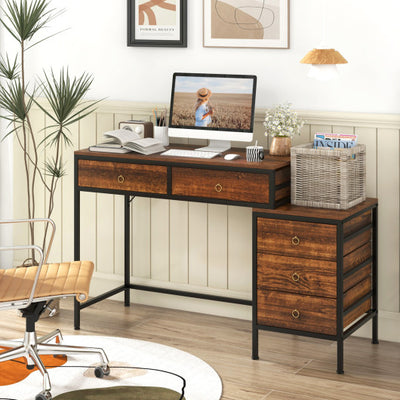 Computer Desk with 5 Drawers Home Office Desk with Side File Cabinet-Rustic Brown