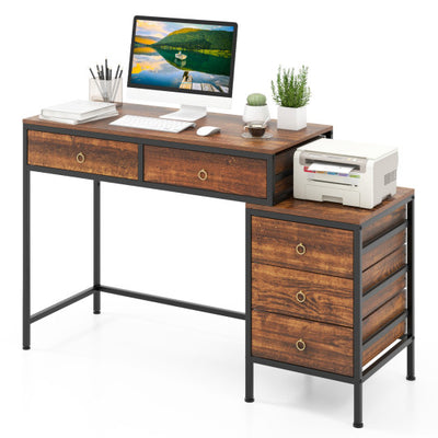 Computer Desk with 5 Drawers Home Office Desk with Side File Cabinet-Rustic Brown