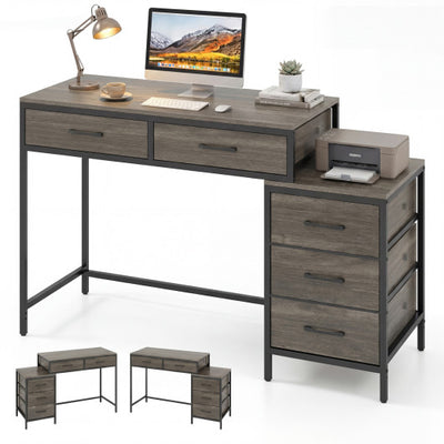 Computer Desk with 5 Drawers and Printer Stand for Bedroom and Small Spaces-Oak