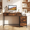 Computer Desk with 5 Drawers and Printer Stand for Bedroom and Small Spaces-Rustic Brown