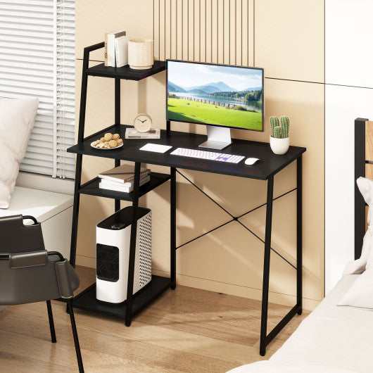 Computer Desk with Shelves and 3-Tier Storage Bookshelf-Black