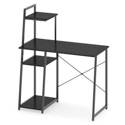 Computer Desk with Shelves and 3-Tier Storage Bookshelf-Black