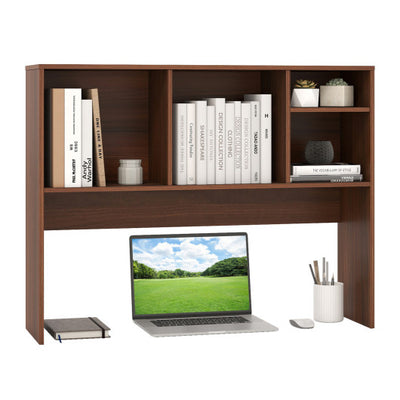 Computer Desktop Bookcase with 4 Cubbies and Open Back Compartment-Walnut