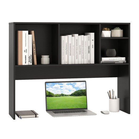 Computer Desktop Bookcase with 4 Cubbies and Open Back Compartment-Black