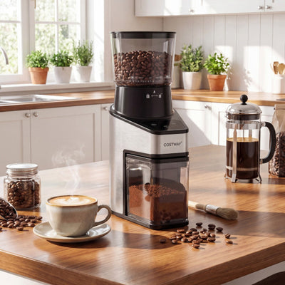 Conical Burr Coffee Grinder with 60 Precise Grinding Settings and Digital Display-Silver
