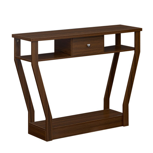 Console Hall Table with Storage Drawer and Shelf-Walnut