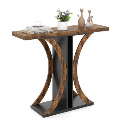 Console Table 39.5 Inch Rectangular Entryway Table with Geometric Frame-Rustic Brown