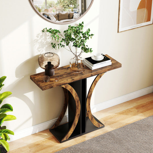 Console Table 39.5 Inch Rectangular Entryway Table with Geometric Frame-Rustic Brown