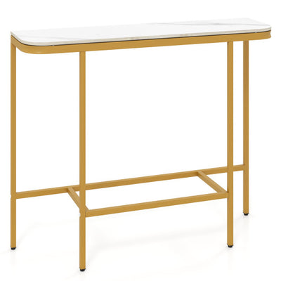 Console Table 44-Inch Entryway Table with Faux Marble Tabletop and Heavy-Duty Metal Frame-White