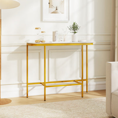 Console Table 44-Inch Entryway Table with Faux Marble Tabletop and Heavy-Duty Metal Frame-White