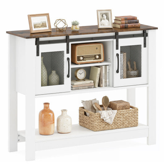 Console Table with Sliding Barn Doors and Storage Cabinets-Rustic Brown