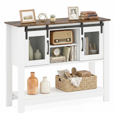 Console Table with Sliding Barn Doors and Storage Cabinets-Rustic Brown