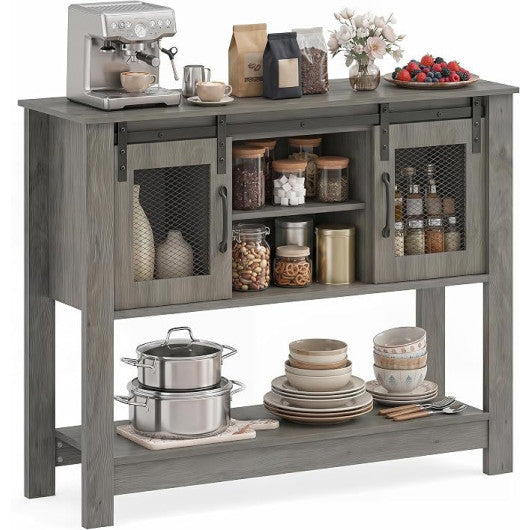 Console Table with Sliding Barn Doors and Storage Cabinets-Gray