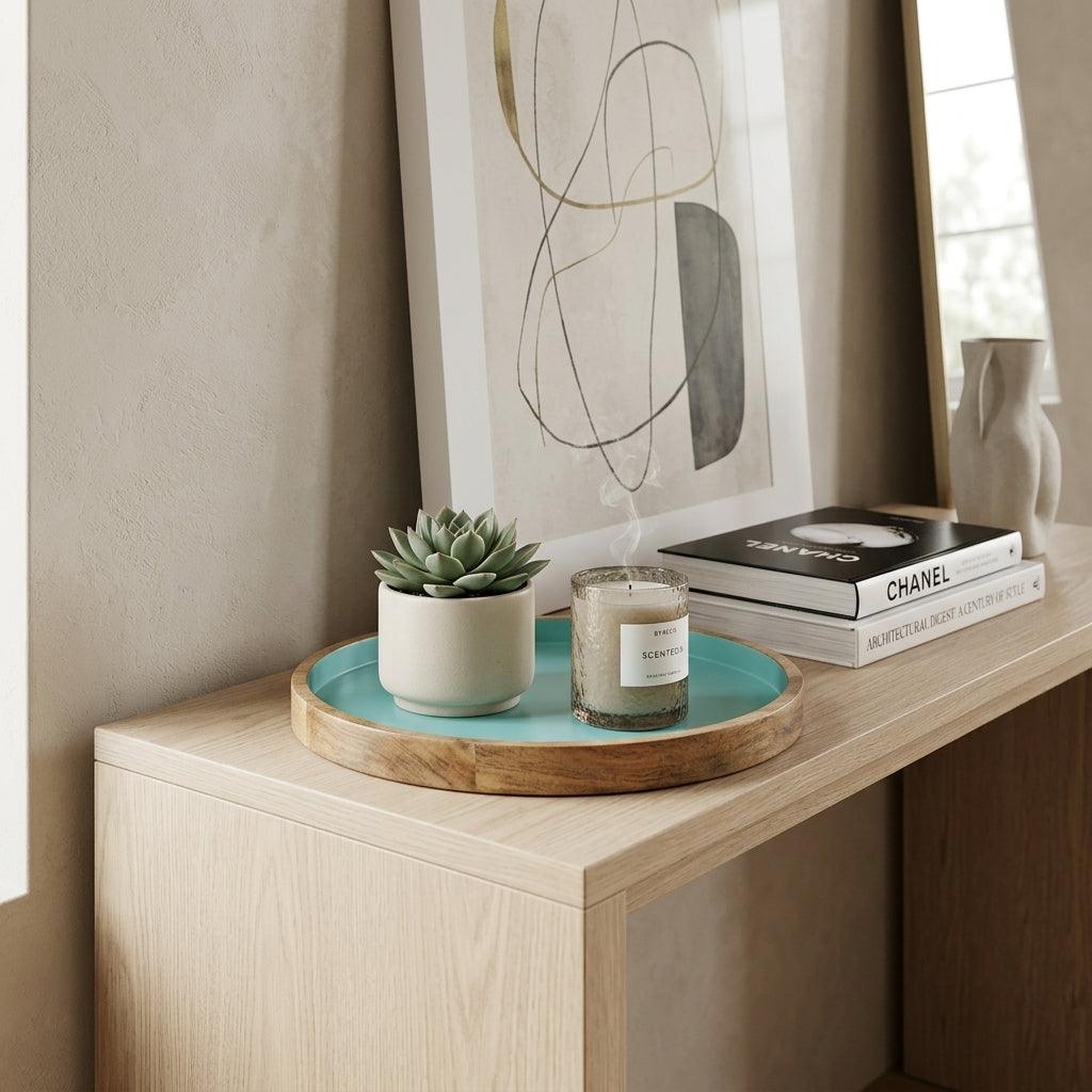House of Avana Blue Round Mango Wood Platter