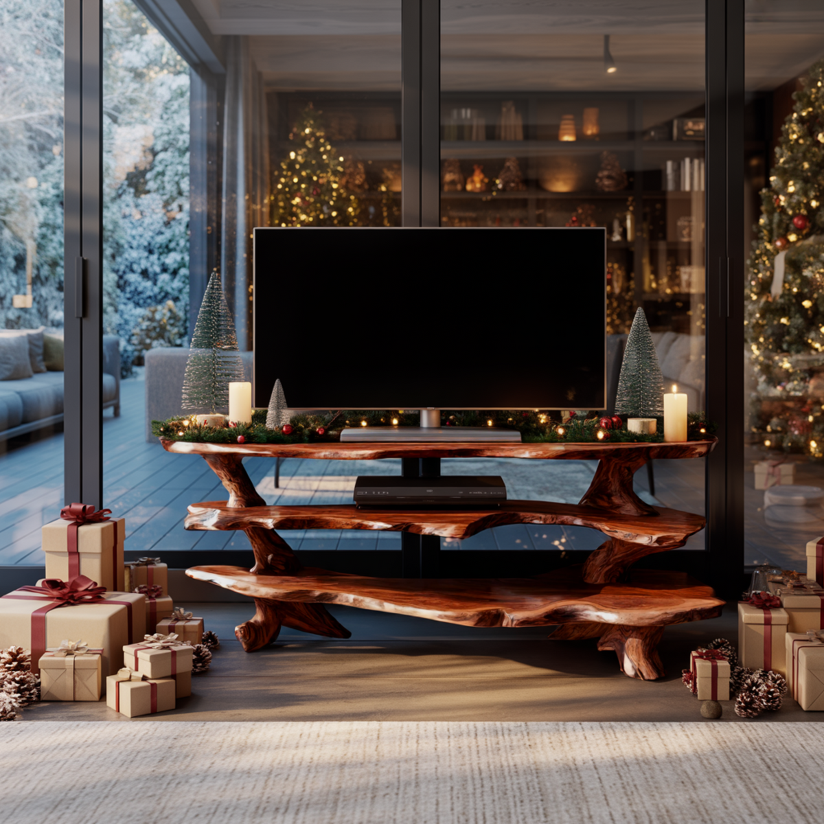 Contemporary Live Edge Handcrafted Solid Wood TV Cabinet
